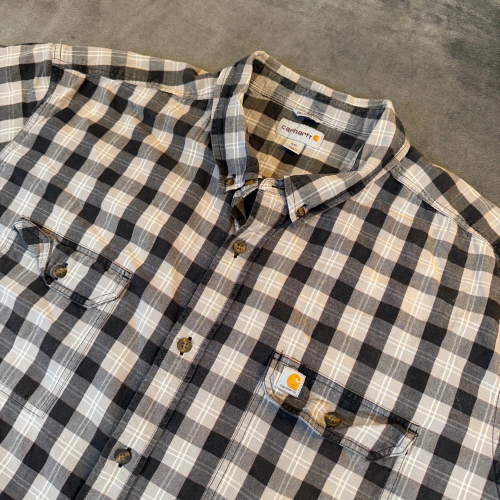Carhartt 103553 Button Up Shirt Mens 4XL XXXXL Black White Relaxed Fit Plaid